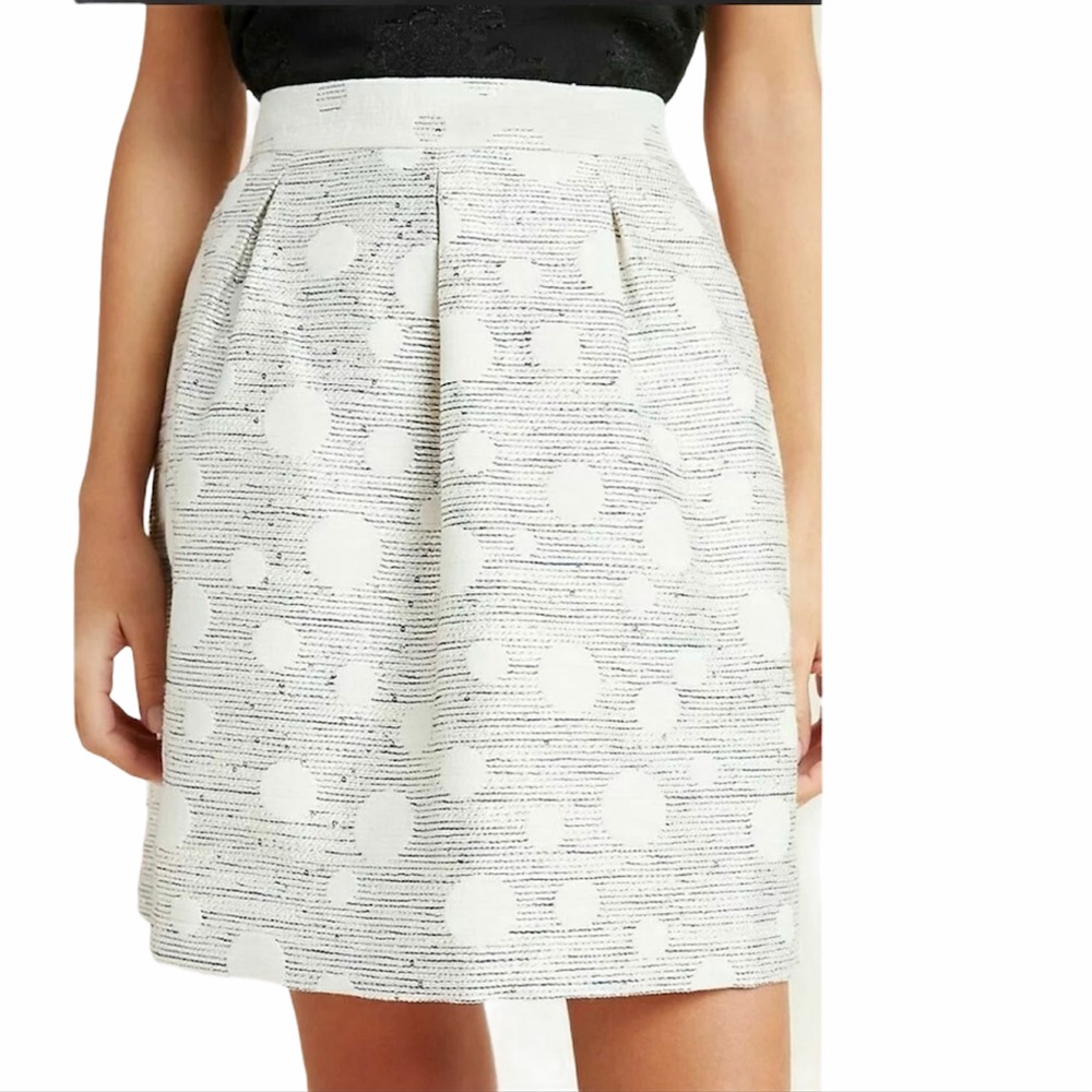 Anthropologie Skirt Jacquard Embellished Mini High Rise A-Line White Metallic 8 - Picture 15 of 15